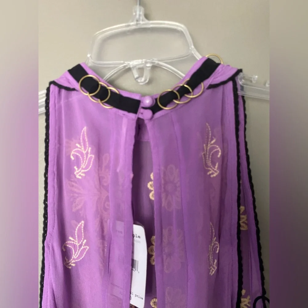NWT FREE PEOPLE Sunset Kisses Embroidered Lilac Sheer Tunic Top Dress Size Med
